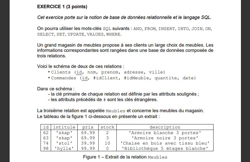 Bing passe le BAC, exercice sur les bases de données et SQL