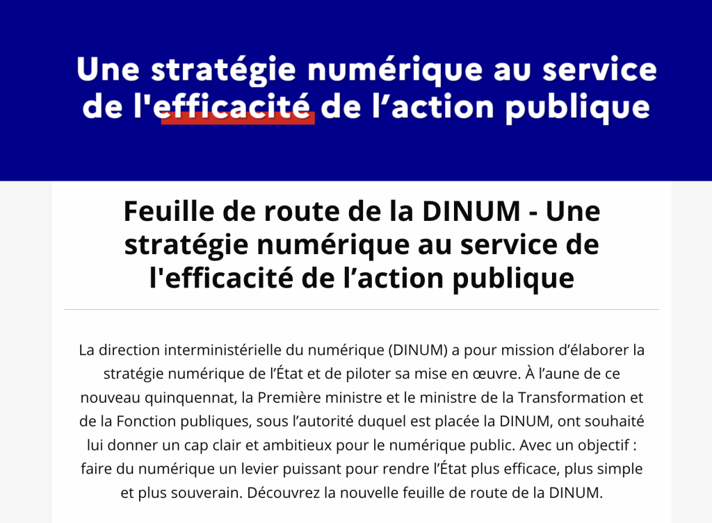 Nouvelle feuille de route de la Dinum : une méthode pour accompagner la transformation numérique de l'État. 