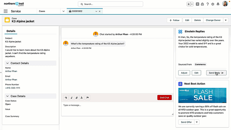 Depuis Salesforce CRM, Einstein GPT combine des modèles d'IA publics et privés avec des données CRM afin que les utilisateurs posent des questions 
en langage naturel.