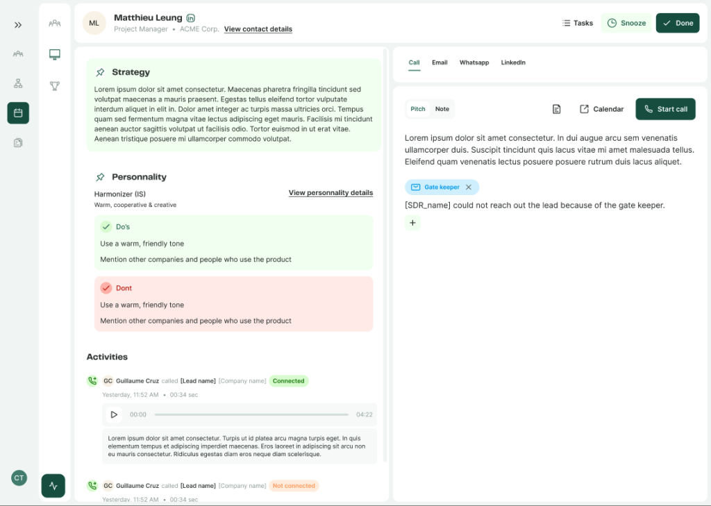 Zeliq Engage est une solution tout-en-un qui permet aux commerciaux d’identifier et contacter leurs prospects via différents canaux – appels, e-mails, linkedIn, SMS ou Slack.