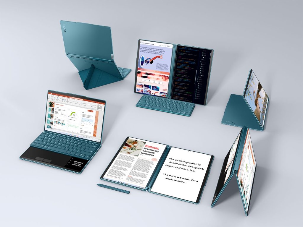 Certains constructeurs essayent de réinventer les expériences utilisateur en créant des PC embarquant deux moniteurs, dont un peut servir de clavier tactile comme ici avec le Lenovo Yoga Book 9i.