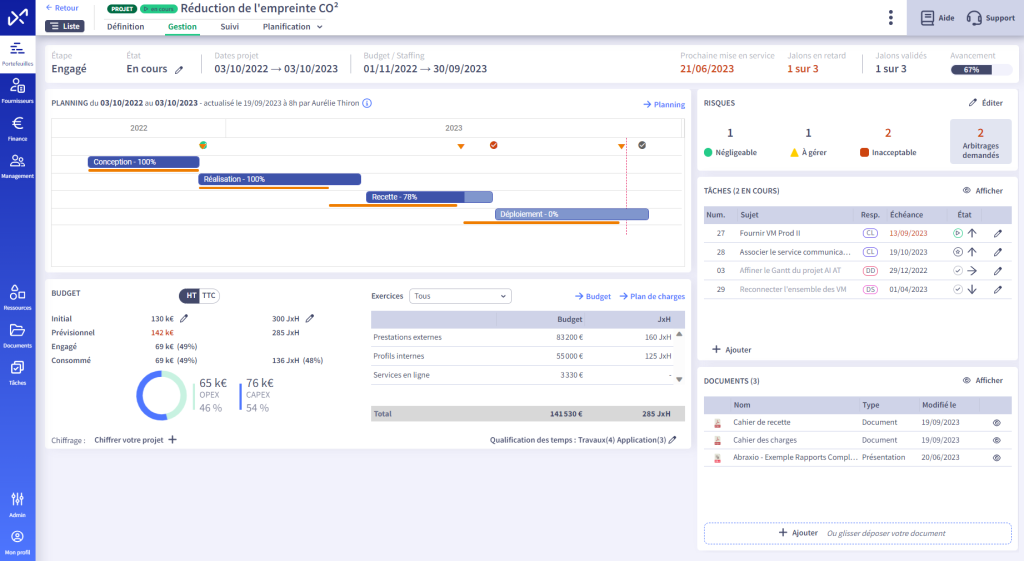 Chaque module dédié d’Abraxio permet de récupérer les informations qui vont non seulement le nourrir lui-même, mais aussi alimenter des tableaux de bord synthétiques.