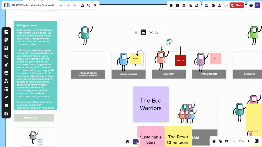 Créé pour supporter la sensibilisation des équipes projets à l’écoconception, en interne comme chez les clients, le serious game de Capgemini Invent détaille les missions de chaque acteur, à chaque étape, sur la chaîne de delivery de logiciels.