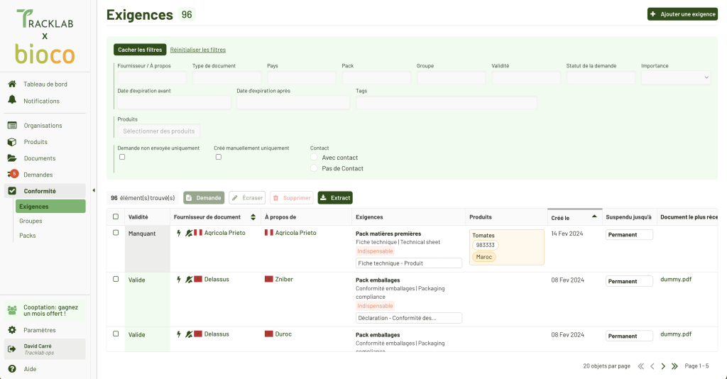 La solution de Tracklab regroupe les exigences pour les acheteurs et vérifie, à partir des informations transmises ou collectées, qu’elles sont bien respectées par les fournisseurs.