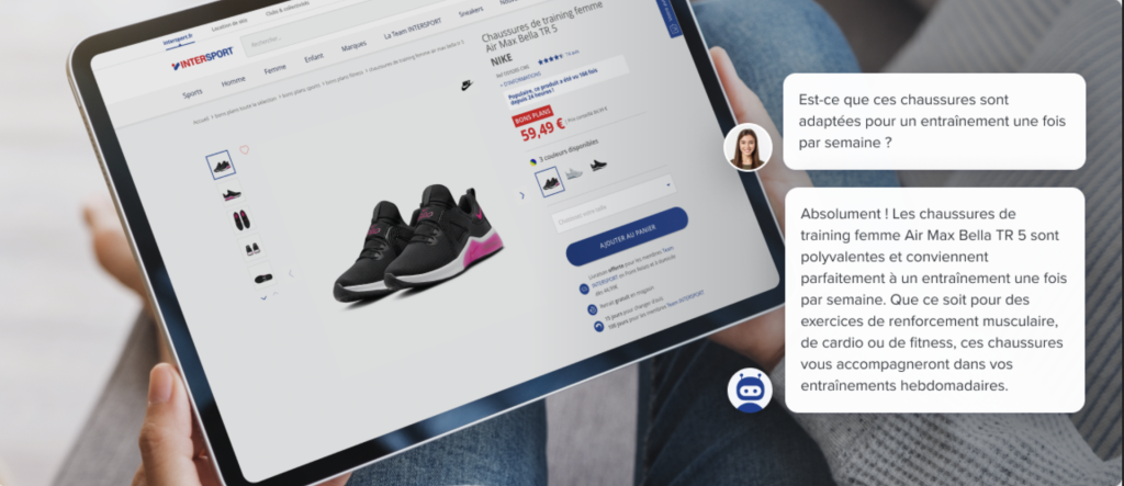 Chez Intersport, l’assistant virtuel proposé par le spécialiste du conversationnel iAdvize est capable de commencer à répondre aux questions techniques des sportifs, avant de passer la main à un expert humain.
