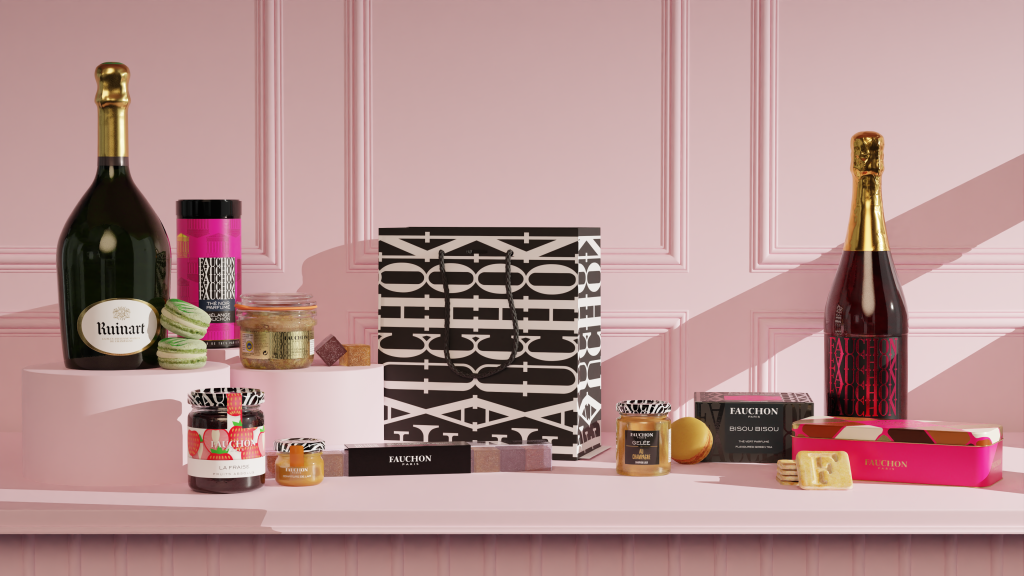 Fort de sa technologie 3D et de l’IA Gen, la start-up Omi fournit aux marques les moyens de créer rapidement des visuels de produits de qualité photoréaliste (ci-dessus, chez Fauchon).