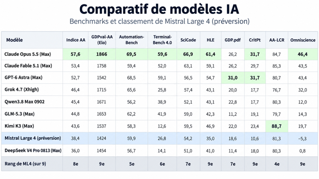 Comparaison des principaux benchmarks des modèles IA